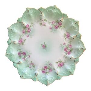 Antique MZ Austria Fine Porcelain 9" Plates Scalloped Pink Floral Art Nouveau